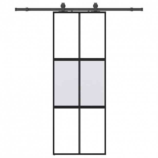 vidaXL Posuvné dveře se sadou kování černé 76x205 cm Tvrzené sklo
