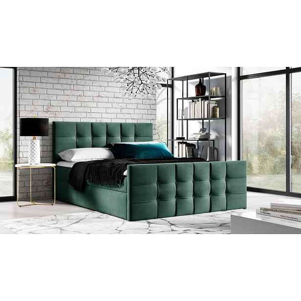 Čalouněná boxspringová postel IVANA 1 LUX - 140x200, zelená + topper ZDARMA