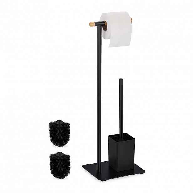 Relaxdays SOUPRAVA WC Černá Přírodní bambus volně stojící 64,5 cm