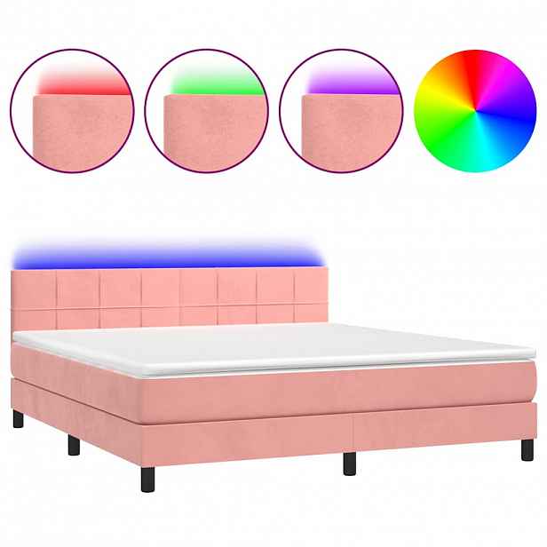 vidaXL Box spring postel s matrací a LED růžová 180x200 cm samet