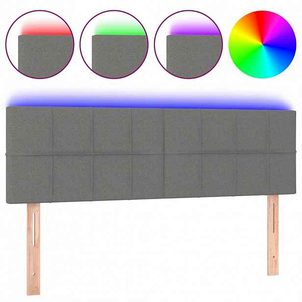 vidaXL Čelo postele s LED tmavě šedé 144x5x78/88 cm textil
