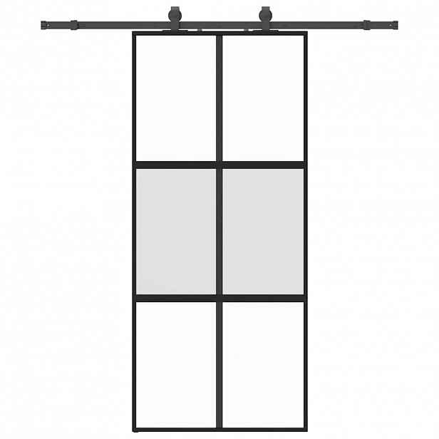 vidaXL Posuvné dveře se sadou kování černé 90x205 cm Tvrzené sklo