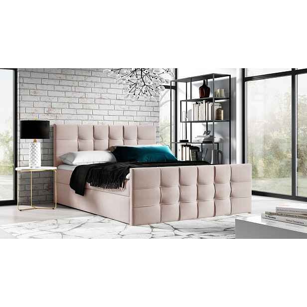 Čalouněná boxspringová postel IVANA 1 LUX - 140x200, růžová + topper ZDARMA