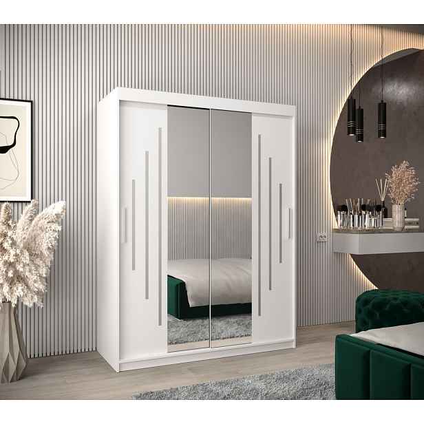 Šatní skříň se zrcadlem KATI - šířka 150 cm, bílá