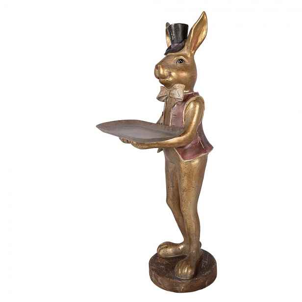 Zlatá antik dekorace králík s podnosem - 19*15*52 cm Clayre & Eef