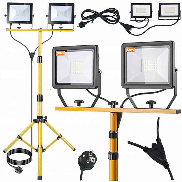 Halogenový Led reflektor 2x 50W Stavební stativ 100W pro opravy 6000K