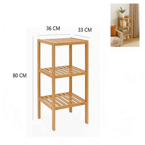 Bambusový 3-úrovňový regál – stojící police 80 cm