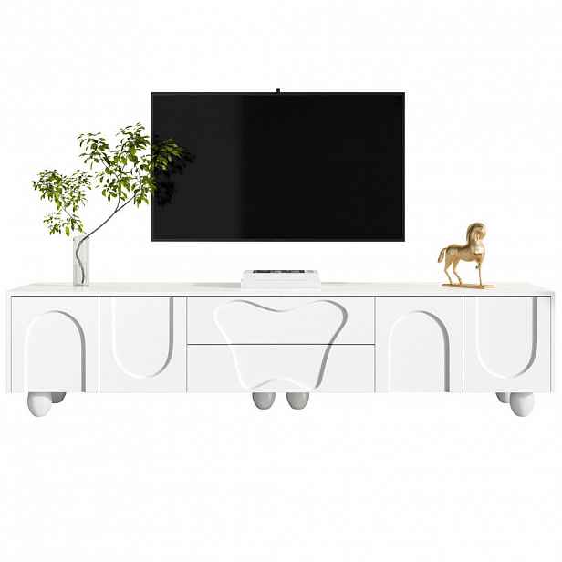 Redom TV stolek 180/40/42 cm s úložným prostorem, masivními dřevěnými nohami a matným povrchem, Bílá
