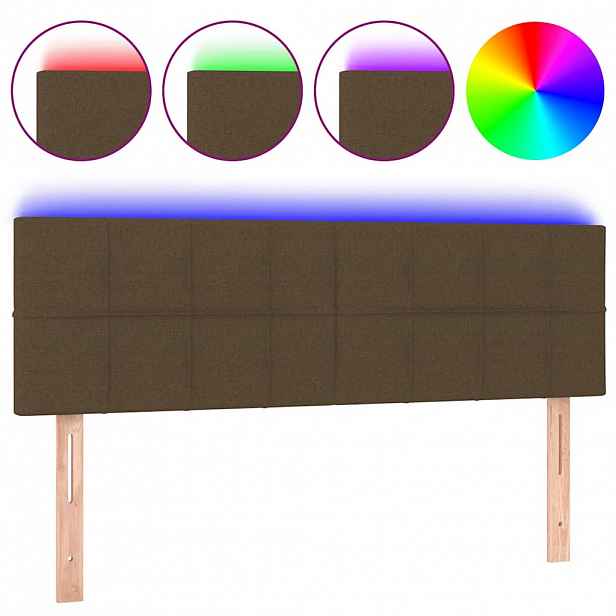 vidaXL Čelo postele s LED tmavě hnědé 144x5x78/88 cm textil