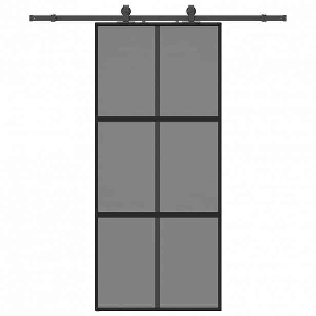 vidaXL Posuvné dveře se sadou kování černé 90x205 cm Tvrzené sklo
