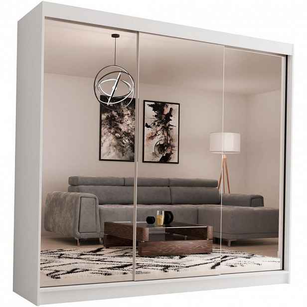 Beautysofa SKŘÍŇ s posuvnými dveřmi Debra 240/216/61 bílá se zrcadlem a zásuvkami