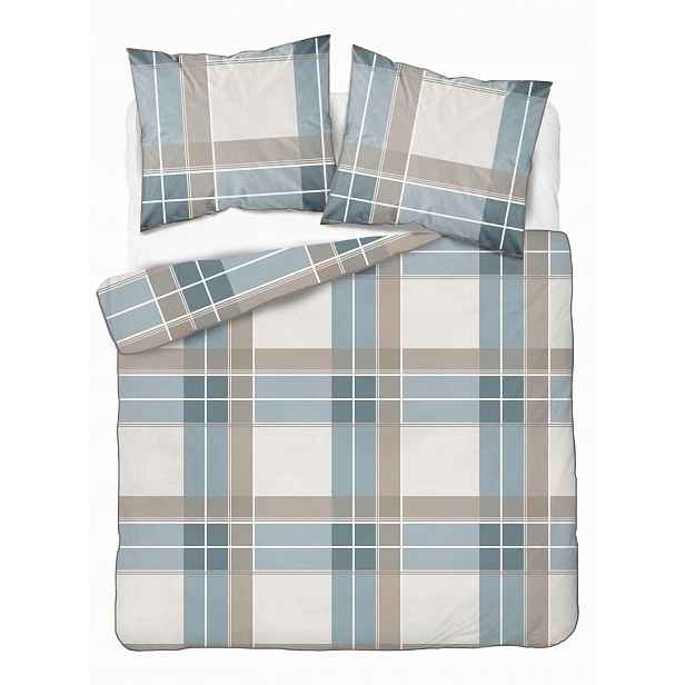 Povlečení z perkálu 220x200 modro-béžové s kostkovaným vzorem Soft Garden