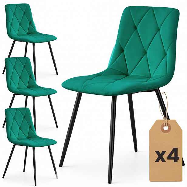 Set 4x prošívaná jídelní židle MILORIA - láhvově zelená / černá