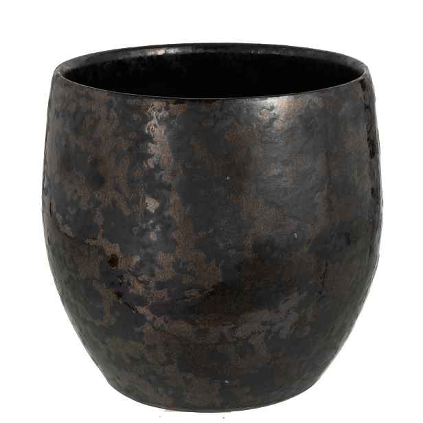 Kouřovo-stříbrný antik keramický květináč Smokey - Ø 23*21cm J-Line by Jolipa