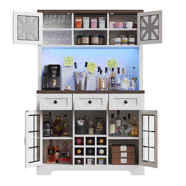 Modenvie BUFFET skříň z MDF a skla, 120/40/180 cm bílá, s LED osvětlením