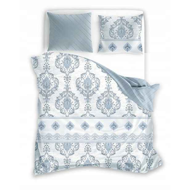 Povlečení saténové 160x200 Pure Sateen bílá modrá ornamenty Faro