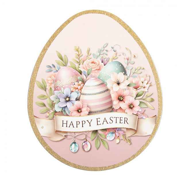 Dekorační plastový velikonoční talíř ve tvaru vajíčka Happy Easter - 35*29*1 cm Clayre & Eef