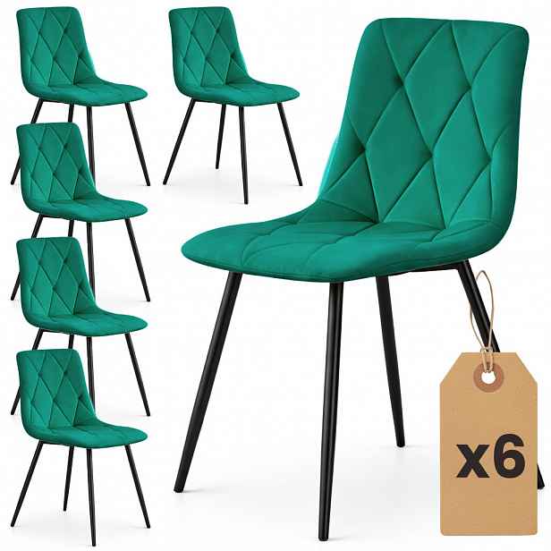 Set 6x prošívaná jídelní židle MILORIA - láhvově zelená / černá
