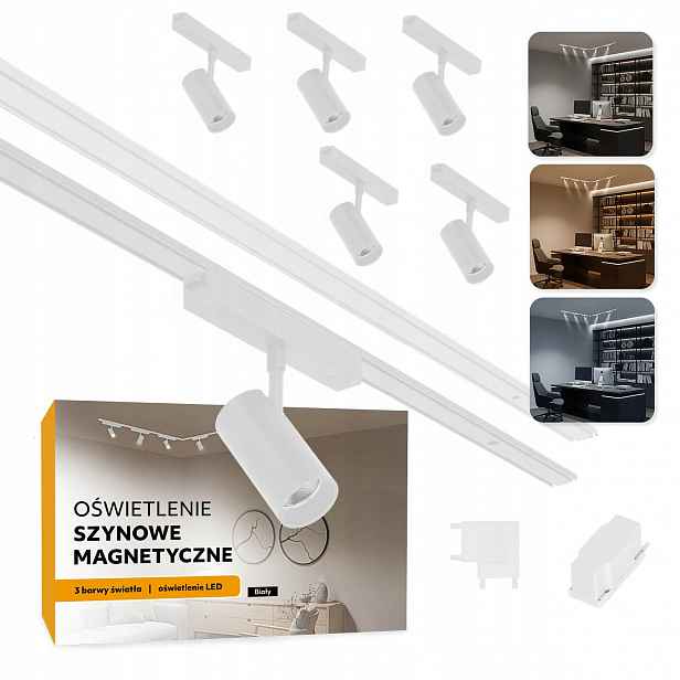 Magnetické kolejové osvětlení 2x Kolejnice 1m 5x 10W bílé 5 let záruka