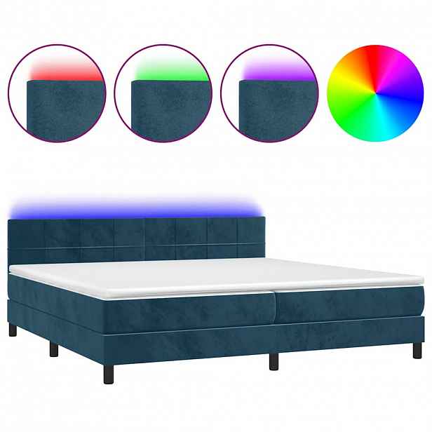 vidaXL Box spring postel s matrací a LED tmavě modrá 200x200 cm samet