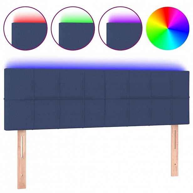 vidaXL Čelo postele s LED modré 144x5x78/88 cm textil