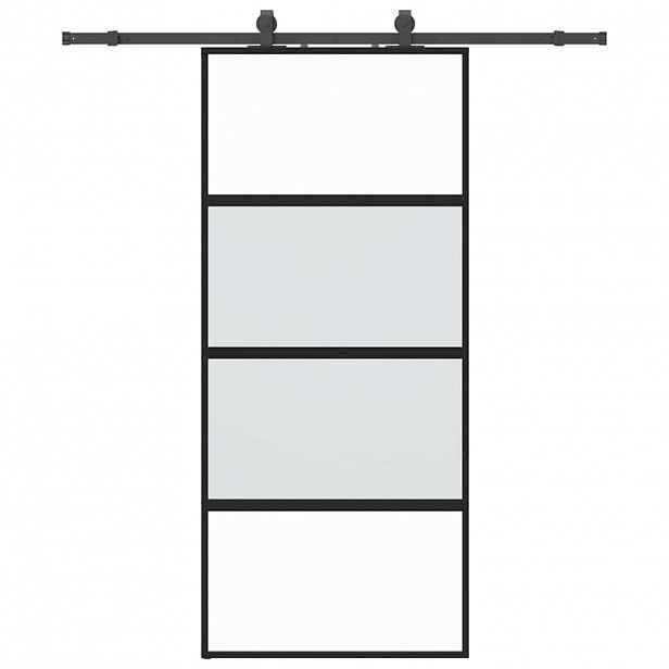vidaXL Posuvné dveře se sadou kování černé 90x205 cm Tvrzené sklo