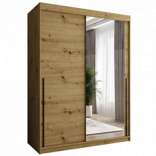 Home Collective SKŘÍŇ S POSUVNÝMI DVEŘMI se zrcadlem, šířka 150 cm, Artisan s černým úchytem