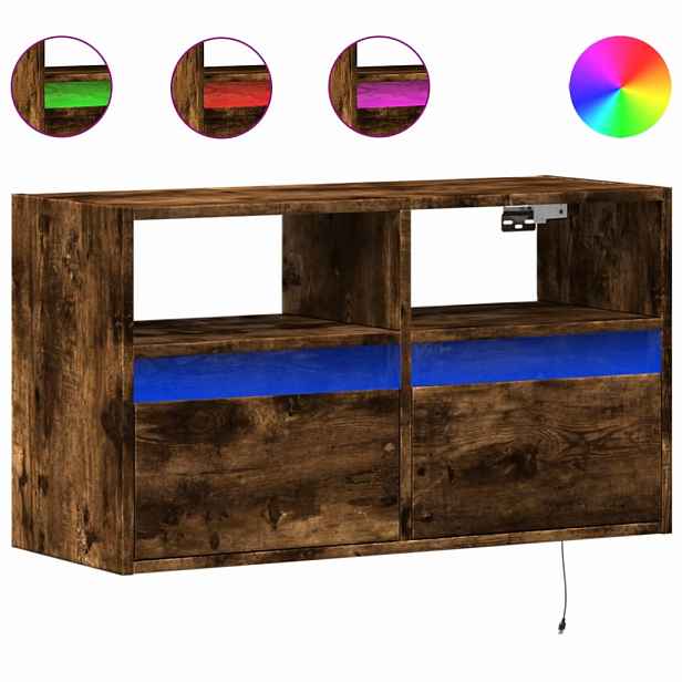vidaXL Nástěnná TV skříňka s LED osvětlením kouřový dub 80x31x45 cm