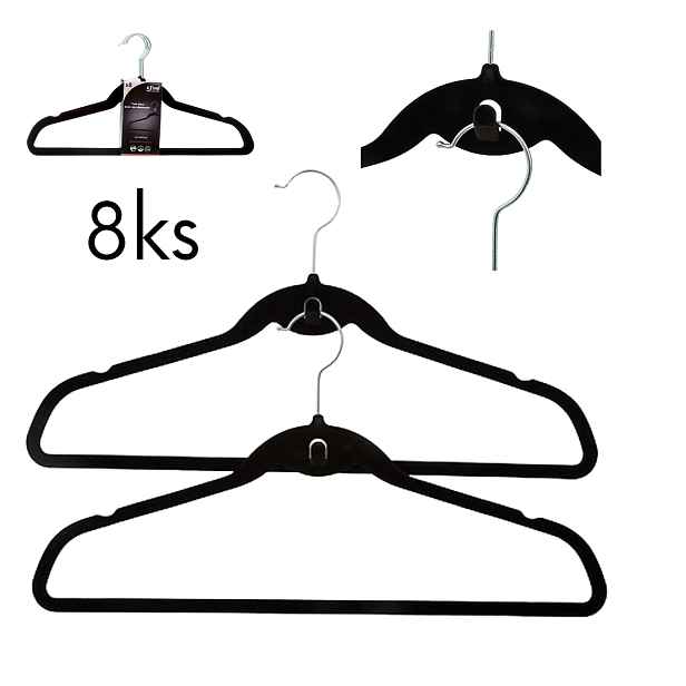 5Five® Věšáky semišové černé s háčkem, sada 8ks