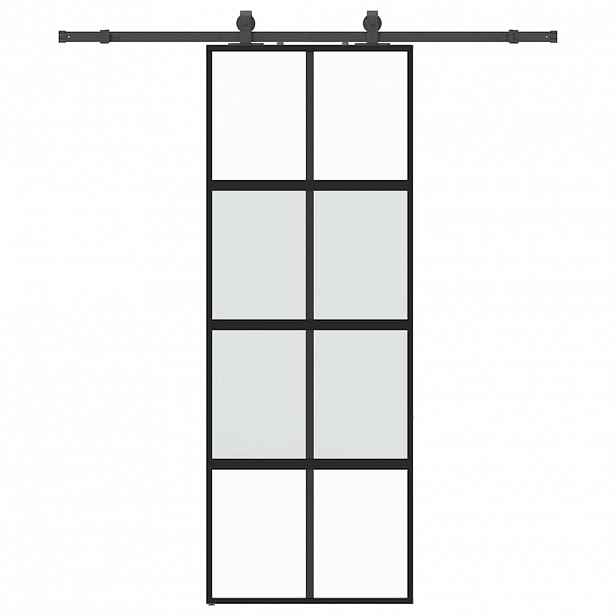vidaXL Posuvné dveře se sadou kování černé 76x205 cm Tvrzené sklo