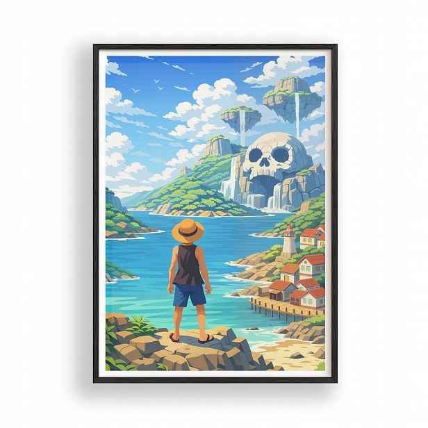 Obraz One Piece Luffy Dobrodružství Anime Plakát Rámeček Dřevěný Černý 30x42