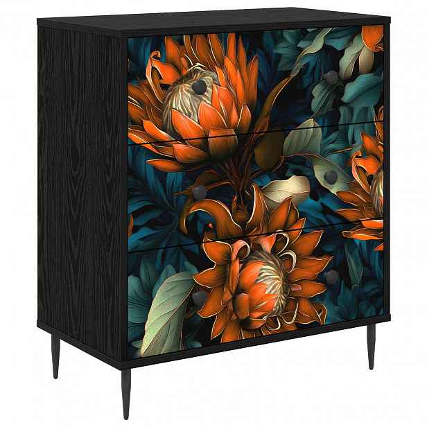 vidaXL Příborník LOCHEM Oranžový potisk 66 x 36,5 x 76 cm Černý dub