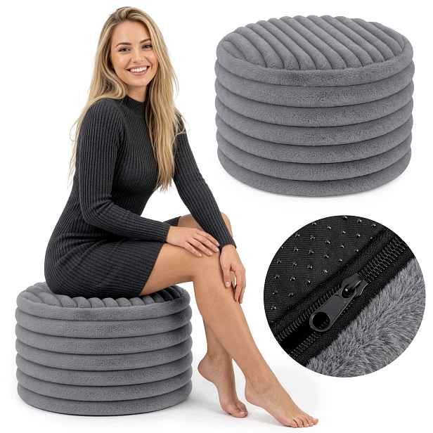 Moderní Taburet Sedák 45 CM Kulatý Do Obývacího Pokoje Podnožka Měkká