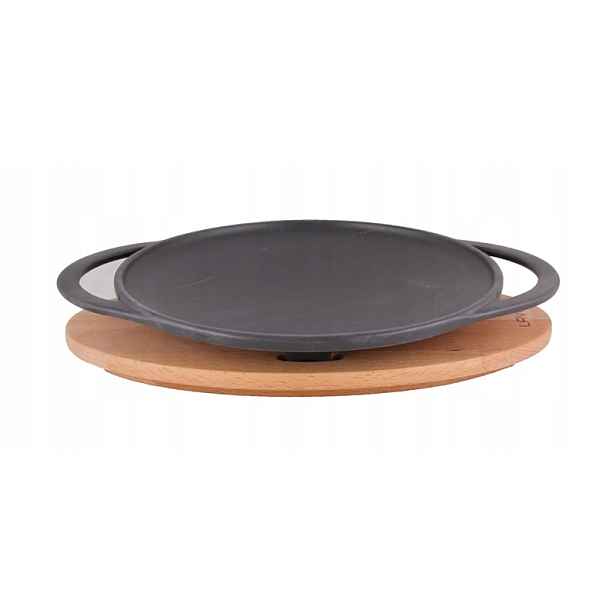 Litinová pánev "wok" 28 cm s dřevěným podstavcem