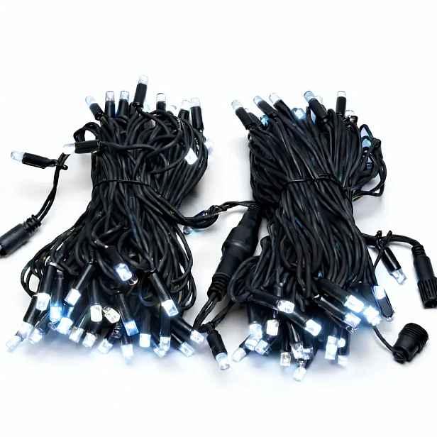 Easy Fix LED světelný řetěz, 20 m, venkovní, ledově bílá, 120 diod, černý kabel, IP67