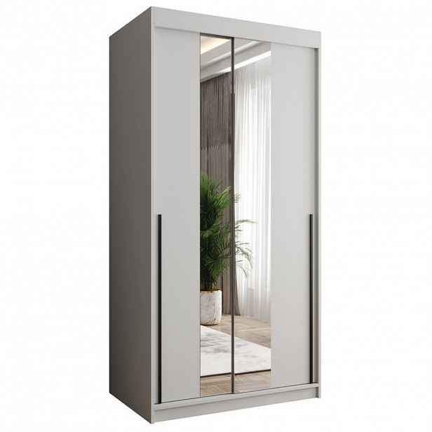 Home Collective SKŘÍŇ S POSUVNÝMI DVEŘMI se zrcadlem, šířka 100 cm, bílá s černým úchytem