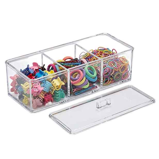 5Five® Průhledný box s víkem Selena, 3 přihrádky, 22,8 x 9,5 x 8,3 cm