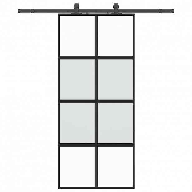 vidaXL Posuvné dveře se sadou kování černé 90x205 cm Tvrzené sklo