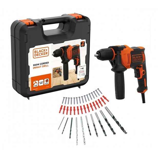 BLACK+DECKER - Příklepová vrtačka 550 W, s příslušenstvím BEH550A40K-QS