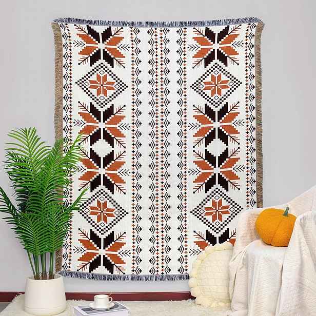 Dvojstranná Deka S Třásněmi, dekorativní boho styl, pohovka, postel 130x180
