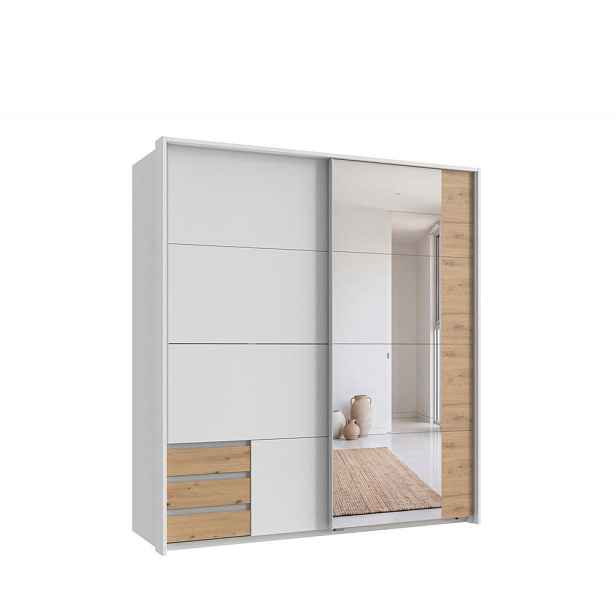 luma-home SKŘÍŇ S VZDUŠNÝMI DVEŘMI, 2dveřová, skříň Passepartout v bílé barvě se zrcadlem, 1x dveře a zásuvky v dekoru dub Artisan / 22711
