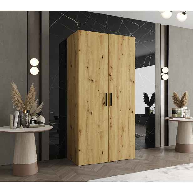 Prostorná šatní skříň HELMA 1 100 cm - dub artisan / černé úchyty