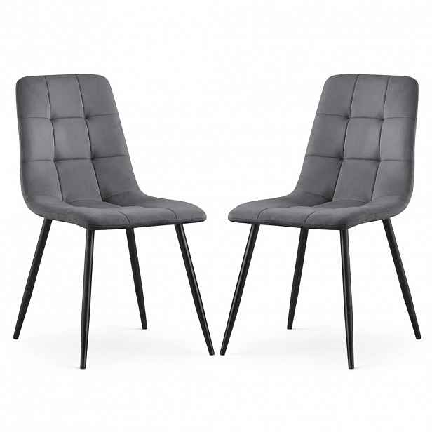 Set 2x prošívaná jídelní židle NIROLIA - tmavý grafit / černá