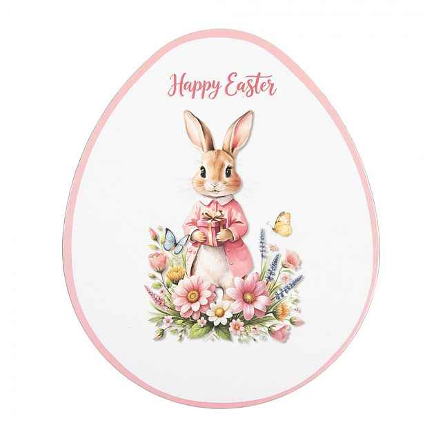 Dekorační plastový velikonoční talíř ve tvaru vajíčka Happy Easter - 35*29*1 cm Clayre & Eef