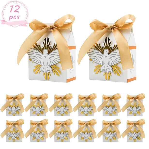 TEMU Dárek pro ni/ 12 ks krabiček na křtiny s stuhou, skvělé pro křesťany, baby shower, svatební malé dárkové tašky, dekorace, Vánoce, Halloween