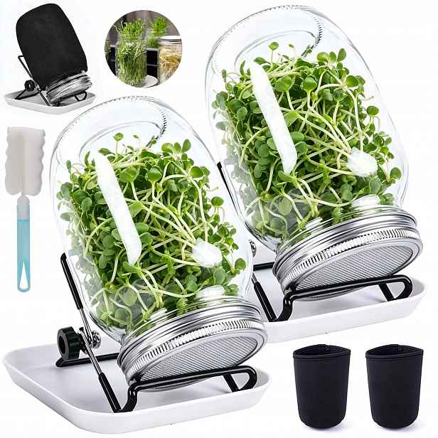 2KS Skleněných Sklenice Na Klíčení 1000 ML Pro Pěstování Mikrogreenů Z Talířů