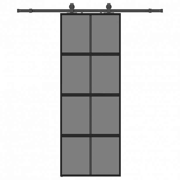 vidaXL Posuvné dveře se sadou kování černé 76x205 cm Tvrzené sklo