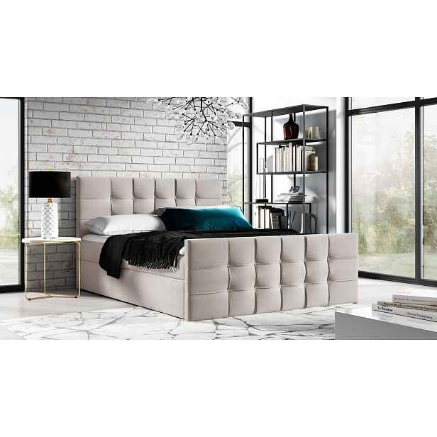 Čalouněná boxspringová postel IVANA 1 LUX - 160x200, béžová + topper ZDARMA