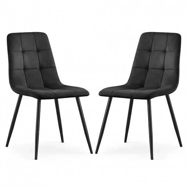 Set 2x prošívaná jídelní židle NIROLIA - černá / černá