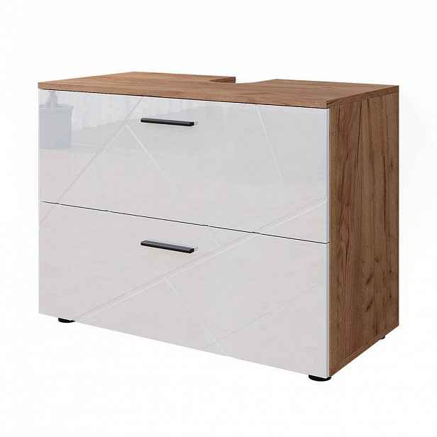 Vicco ZÁKLADNÍ SKŘÍŇKA POD UMYVADLO Irma Bílý vysoký lesk/zlatý dub power 80 x 58.6 cm